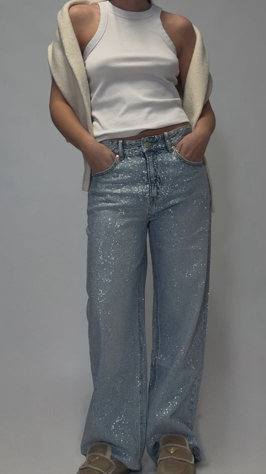 Rhinestone light blue jeans