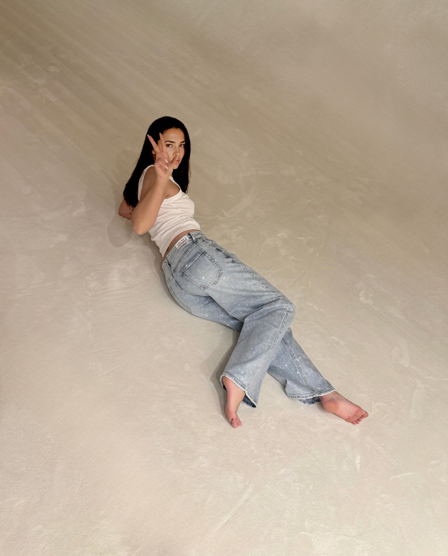 Rhinestone light blue jeans